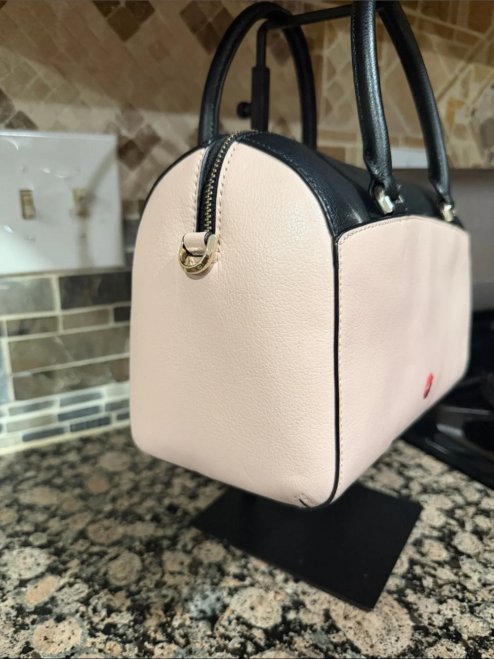 kate spade Pink and Black Minnie Mouse Leather Satchel with Heart Tag EUC
